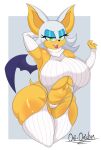 anthro bat big_breasts breasts clothed clothing digital_media_(artwork) female hand_behind_head handwear hi_res looking_at_viewer mammal meme meme_clothing oni-onichan_(artist) open_mouth partially_clothed rouge_the_bat sega simple_background smile solo sonic_the_hedgehog_(series) sweater thick_thighs topwear virgin_killer_sweater wings