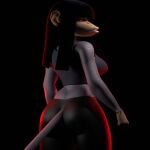 3d_(artwork) alternative_fashion anthro beth_(redustheriotact) big_butt black_background black_hair breasts butt clenched_teeth clothing digital_media_(artwork) female fist goth grey_body hair haplorhine hi_res light_body light_skin long_hair looking_back mammal medium_breasts monkey multicolored_body primate red_glow shirt simple_background small_waist solo straight_hair tagme tank_top teeth topwear two_tone_body yurisylentra