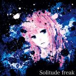  abstract_background album_cover blue_eyes cover english_text hair_between_eyes light_frown long_hair lowres megurine_luka meola paint_splatter pink_hair vocaloid 