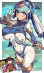  1boy 2girls absurdres android armor artist_logo artist_name black_bodysuit blonde_hair blue_armor blue_eyes blue_helmet blush bodysuit boots ciel_(mega_man) clothes_lift covered_navel covered_nipples fairy_leviathan_(mega_man) fins forehead_jewel head_fins heart highres holding holding_polearm holding_weapon inverted_nipples iparupua long_hair looking_at_viewer mega_man_(series) mega_man_zero_(series) multiple_girls one_breast_out partially_submerged polearm red_helmet robot_girl shirt_lift solo_focus thigh_boots v weapon white_bodysuit zero(z)_(mega_man) zero_(mega_man) 