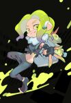  1girl agent_3_(splatoon_3) bandaged_arm bandages black_bandages black_pants black_shirt black_socks blonde_hair earpiece full_body gradient_hair groin highres koike3582 multicolored_hair octoling octoling_girl octoling_player_character panties pants panty_peek purple_hair salmonid shirt short_hair sleeveless sleeveless_shirt smallfry_(splatoon) socks solo splatoon_(series) splatoon_3 sweatpants tentacle_hair toeless_footwear torn_clothes torn_shirt two-tone_hair underwear yellow_eyes yellow_panties 