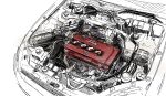  cable engine from_above highres hikageno honda honda_civic honda_civic_type_r no_humans original sketch spot_color vehicle_focus white_background 