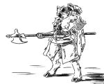 anthro armor catjam_(artist) cloak clothing deer facial_piercing female fighting_pose furgonomics furry-specific_piercing halberd hooves horn looking_at_viewer mammal melee_weapon muzzle_piercing nose_piercing overweight overweight_female piercing polearm pose scut_tail short_tail solo steph_(catjam) tail weapon