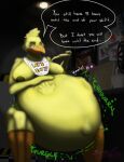 abdominal_bulge animatronic anthro avian bear belly belly_rub bib big_belly big_breasts bird bonnie_(fnaf) breasts bulge canid canine chair chica_(fnaf) chicken container cupcake_(fnaf) dialogue drawings erect_nipples eyebrows female female_pred five_nights_at_freddy&#039;s food fox foxy_(fnaf) freddy_(fnaf) fur furniture galliform gallus_(genus) genitals hand_on_belly hand_print hare hi_res human human_prey lagomorph leporid machine male male/female male_prey mammal mike_schmidt navel navel_outline nipples office office_chair on_chair onomatopoeia outie_navel penis phasianid pinup pizza pizza_box pizza_slice pose rabbit raised_eyebrow robot scottgames sexy_eyes sitting sitting_on_chair solo sound_effects speech_bubble tairedfox taunting text vore