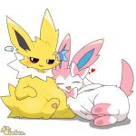 2d_animation ambiguous_gender animated blush duo eeveelution feral fur generation_1_pokemon generation_6_pokemon heart_symbol jolteon nintendo paws pink_body pink_fur pokemon pokemon_(species) quadruped short_loop slightly_chubby sylveon tontaro white_body white_fur yellow_body yellow_fur