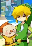  2boys annoyed belt black_eyes blonde_hair cloud cloudy_sky green_tunic hand_on_own_hip highres jigsaw_puzzle katsuobushi_(eba_games) link looking_at_another multiple_boys outdoors pointy_ears puzzle red_hair red_nose sky snot_trail the_legend_of_zelda the_legend_of_zelda:_the_wind_waker toon_link zill_(zelda) 