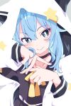  1girl black_choker blue_eyes blue_hair choker closed_mouth collarbone hashtag-only_commentary hololive hood hoshimachi_suisei hoshimachi_suisei_(school_uniform) ixy looking_at_viewer medium_hair school_uniform smile solo star_(symbol) star_in_eye symbol_in_eye upper_body virtual_youtuber 