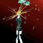  1other amputee androgynous aqua_hair black_necktie body_horror broken_leg cracked_skin crystal_hair double_amputee dq7hr260_9 feet_out_of_frame gem_uniform_(houseki_no_kuni) gold headless highres houseki_no_kuni necktie other_focus phosphophyllite pixel_art puffy_short_sleeves puffy_sleeves red_background shards short_hair short_sleeves solo spoilers standing 