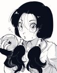  1girl dragon_ball dragon_ball_(object) dragon_ball_z fingerless_gloves gloves greyscale highres long_hair looking_at_viewer monochrome shirt simple_background solo tkgsize twintails videl white_background white_shirt 