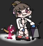  bottomless cleavage_cutout clothing_cutout kneehighs lab_coat masturbation non-web_source pochi_science socks solo unbuttoned 
