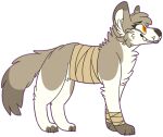2017 alpha_channel ambiguous_gender black_nose blep brown_body brown_fur canid canine canis chest_wraps claws digital_drawing_(artwork) digital_media_(artwork) digitigrade domestic_dog eyebrows eyelashes feral flat_colors full-length_portrait fur head_tuft inner_ear_fluff jaspering mammal orange_eyes outline paws portrait purple_outline purple_tongue simple_background smile snout solo standing teeth tongue tongue_out transparent_background tuft whisker_spots white_body white_fur white_inner_ear white_inner_ear_fluff wraps wrist_wraps