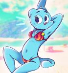  absurd_res anthro bikini blue_body blue_fur cartoon_network clothing domestic_cat felid feline felis female fur hi_res ll mammal navel nicole_watterson salamikii sitting smile solo stretching swimwear the_amazing_world_of_gumball 