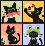  :3 ambiguous_gender electronics feral fish frog_hat hi_res holding_fish holding_food_in_mouth little_kitty_(lkbc) little_kitty_big_city marine mirror official_art one_eye_closed pawpads phone shanhorandraws solo stickers_on_object whiskers wink 