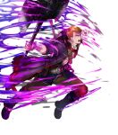  1boy abs attack aura axe bandaged_arm bandages battle_axe belt blonde_hair clenched_teeth dark_aura fire_emblem fire_emblem:_the_blazing_blade fire_emblem_heroes highres holding holding_axe linus_(fire_emblem) lunging muscular muscular_male non-web_source official_alternate_eye_color official_art open_clothes open_mouth open_shirt pale_skin partially_shaded_face solo sword sword_on_back teeth undead weapon weapon_on_back yellow_eyes 