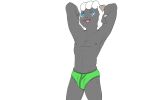  abs anthro baable blush bovid bulge caprine clothed clothing hands_behind_head hi_res horn male mammal navel nipples open_mouth partially_clothed pose sheep solo twerpishimp underwear 