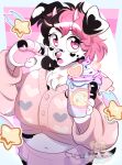  2023 2_horns alternative_fashion anthro beverage breasts canid canine canis chain claws container cup dalmatian domestic_dog eyelashes fairy_kei female ferwanwan food heart_chain hi_res holding_container holding_cup holding_milkshake holding_object horn j-fashion mammal midriff milkshake navel open_mouth pastel_theme pawpads paws pink_eyes pink_horn shooting_star solo sprinkles wallet_chain 