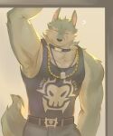  2024 anthro barazoku biceps big_muscles biped canid canine canis clothing dislyte freddy_(dislyte) hi_res lilith_games looking_at_viewer male mammal muscular muscular_anthro muscular_male oslomanl pecs shirt solo tank_top topwear wolf 