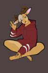  2021 4_toes 5_fingers anthro clothed clothing digital_media_(artwork) feet fingers hoodie male ni70 red_clothing red_hoodie red_topwear sitting solo toes topwear 