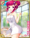  asami_kei ass bare_arms bare_shoulders bath blush flower girlfriend_(kari) hair_bun hair_flower hair_ornament hair_up light_smile naked_towel open_mouth purple_eyes red_hair single_hair_bun towel window 