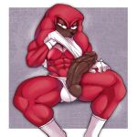  absurd_res anthro clothing echidna erection genitals gloves handwear hi_res knuckles_the_echidna looking_at_viewer male mammal monotreme muscular muscular_male navel nipples oboii penis sega simple_background solo sonic_the_hedgehog_(series) underwear 