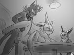  anthro balls bandanna being_watched blush breasts ceiling_lights domestic_cat duo eeveelution felid feline felis female flareon flustered furniture genitals greyscale hand_on_leg hi_res hybrid jolteon joslyn_fumei k&#039;_fumei kerchief looking_at_another male male/female mammal monochrome neck_tuft nintendo on_table penetration penis pok&eacute;mon pok&eacute;mon_(species) pussy raised_leg sil_blackmon smile table tetsushi tuft umbreon vaginal vaginal_penetration video_games window 