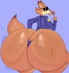 anthro big_butt bottomless butt canid canine clothed clothing disney fox fur hi_res huge_butt hyper hyper_butt male mammal nick_wilde orange_body orange_butt orange_fur police police_officer police_uniform simple_background solo thong underwear uniform yoshuacomoyoshu zootopia