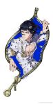  1boy absurdres artist_name black_hair blue_eyes bob_cut braid bruno_bucciarati eyelashes floating_hair hair_ornament highres hineshika jojo_no_kimyou_na_bouken male_focus medium_hair simple_background solo upper_body vento_aureo weibo_watermark white_background zipper 