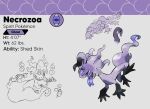  3_eyes ambiguous_gender english_text fakemon feral forked_tongue multi_eye open_mouth purple_body purple_eyes purple_tongue quadruped scalie solo stellanova tail text tongue tongue_out 