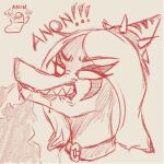  1:1 2024 angry anthro cavemanon_studios dinosaur english_text eyelashes fang_(gvh) female goodbye_volcano_high hair long_hair majormiju monochrome pterodactylus pterosaur reptile scalie sharp_teeth sketch snoot_game snout solo teeth text tombstone 