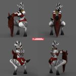  absurd_res accessory anthro bambookat clothed clothing equid equine female front_view hi_res hooves mammal rear_view side_view solo tail zebra 