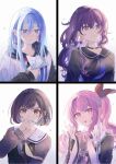  4girls absurdres akiyama_mizuki asahina_mafuyu blue_eyes brown_eyes brown_hair choker hand_up highres linch multiple_girls panels parted_lips pink_eyes project_sekai purple_hair ribbon school_uniform shinonome_ena white_hair yoisaki_kanade 