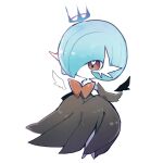  artist_name black_dress black_gloves blue_hair bob_cut colored_skin dress elbow_gloves gardevoir gloves hair_over_one_eye highres mega_gardevoir ovoip pink_eyes pokemon pokemon_(creature) simple_background white_background white_skin 