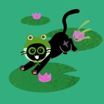 absurd_res ambiguous_gender domestic_cat felid feline felis feral flower frog_hat green_background hi_res leap_year lily_pad little_kitty_(lkbc) little_kitty_big_city mammal official_art pawpads plant running shanhorandraws simple_background solo whiskers 