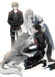  beard black_eyes black_hair blonde_hair blue_dress clive_rosfield dress facial_hair final_fantasy final_fantasy_xvi green_eyes grey_hair izumi_(nagashi) multiple_boys 