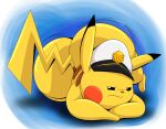  big_butt butt captain_pikachu clothing crossed_arms frown generation_1_pokemon hat hat_only headgear headgear_only headwear headwear_only hi_res looking_at_viewer lying male mostly_nude nintendo on_front pikachu pokemon pokemon_(species) semi-anthro solo tepigfan101 