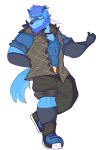  2024 absurd_res alpha_channel anthro beard blue_body blue_eyes blue_fur canid canine canis cel_shading clothed clothing eyewear facial_hair fur glasses hi_res joxen joxenwolf83_(artist) kbh_kazuhisa looking_at_viewer male mammal shaded solo wolf 