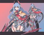  1girl android anklet baketu bare_shoulders blue_hair breasts hair_ornament headpiece jewelry large_breasts looking_at_viewer nintendo orange_eyes pixel_art poppi_(xenoblade) poppi_qtpi_(xenoblade) pose smile solo sword thighhighs thighs weapon xenoblade xenoblade_chronicles_(series) xenoblade_chronicles_2 