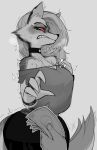  &lt;3 2022 4_fingers absurd_res alternate_version_at_source anthro big_breasts blush bodily_fluids breasts butt canid canid_demon canine canis clothed clothing collar demon disembodied_hand duo female fingers fur hair hellhound helluva_boss hi_res krekk0v looking_at_viewer loona_(helluva_boss) mammal money nipple_outline piercing prostitution red_sclera simple_background snarling solo_focus sweat thick_thighs white_background wide_hips 