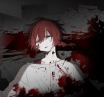  blood blood_on_clothes braid clothing_cutout crying dying eyebrows_visible_through_hair maeno_aki papers shoulder_cutout teardrop ze_no_crime zeno 