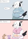  ... :&lt; :3 annoyed anthro belly big_belly big_breasts black_ears blue_bottomwear blue_clothing blue_hoodie blue_pants blue_topwear blue_underwear blush bone bottomwear breasts canid canine canis clothing difference digital_media_(artwork) domestic_dog female floppy_ears front_view fur grey_background hair hand_on_hip heart_shirt hi_res hoodie legwear mammal navel panties pants pink_background pink_belly pink_clothing pink_panties pink_shirt pink_stockings pink_topwear pink_underwear plushie puppychan puppychan48 shirt short_hair simple_background smile solo speech_bubble stockings thick_thighs topwear underwear white_body white_fur white_hair 