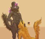  absurd_res anthro athletic black_body black_fur bodily_fluids buck_(species) bucket catte_(species) container crotch_sniffing duo excessive_precum fluffy fluffy_tail fur genital_fluids glowing glowing_eyes gootraxian hi_res horn kaiju_paradise male male/male precum pyjyamas slim smile sniffing 