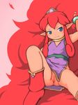  artist_request blue_eyes blush flare flare_(panel_de_pon) leaning long_hair lowres nintendo no_panties panel_de_pon pointy_ears pussy red_hair sitting skirt smile spread_legs upskirt very_long_hair 