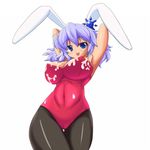  animal_ears bad_id bad_pixiv_id blue_eyes bunny_ears bunnysuit chuuten_(clam_chowder) cum cum_on_body cum_on_upper_body curvy fishnet_pantyhose fishnets lavender_hair merlin_prismriver pantyhose short_hair solo touhou 