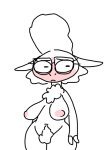  anthro blush bovid breasts caprine chest_tuft curvy_figure dawn_bellwether disney embarrassed eyelashes eyewear eyewear_only female fur genitals glasses glasses_only hair hooves long_hair looking_away mammal monochrome nipples nude pubes pussy sagging_breasts shaved sheep short_stack simple_background solo the_weaver thick_thighs tuft voluptuous white_background wide_hips wool_(fur) zootopia 