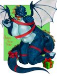  absurd_res anthro breasts cleavage clothed clothing eyewear female gift glasses hi_res lbt9000 long_tail nude present_wrap scales scalie sharp_teeth solo teeth wings wrappings 