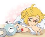  +++ 1boy blonde_hair brown_eyes closed_mouth commentary_request glasses labcoat long_sleeves magnemite male_focus no_sclera pokemon pokemon_(anime) pokemon_(creature) pokemon_swsh_(anime) red-framed_eyewear ren_(pokemon) short_hair smile split_mouth taruto0 