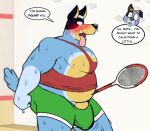 anthro australian_cattle_dog bandit_heeler biceps big_butt big_penis blue_body blue_fur bluey_(series) blush brother brothers bulge butt canid canine canis capartist cattledog clothed clothing dialogue digital_media_(artwork) domestic_dog duo erection family flirting fur genitals herding_dog incest_(lore) incest_play male male/male mammal muscular muscular_anthro open_mouth pastoral_dog pecs penis sibling smile stripe_heeler text 