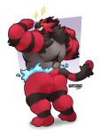  2021 anthro big_muscles black_body black_fur butt claws feet flexing fur green_eyes grey_body grey_fur grin hi_res humanoid_feet humanoid_hands incineroar looking_at_viewer male muscular muscular_anthro muscular_male nintendo plantigrade pok&eacute;mon pok&eacute;mon_(species) red_body red_fur red_nose schwarzfox smile solo standing striped_body striped_fur stripes video_games white_claws yellow_sclera 
