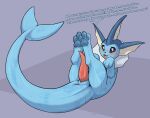  animal_genitalia animal_penis anus blush eeveelution english_text erection feral fin genitals hi_res ketei legs_up lying male meme nintendo on_back open_mouth penis pok&eacute;mon pok&eacute;mon_(species) simple_background solo tail_fin tapering_penis text vaporeon vaporeon_copypasta video_games wet wet_body 