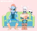  animal_humanoid animated_skeleton blue_body blue_skin blush bone boots bottomwear clothing ear_fins eye_patch eyewear female fin fish fish_humanoid footwear furniture gloves group handwear humanoid looking_at_viewer male marine marine_humanoid ouse pants papyrus_(undertale) sans_(undertale) scarf sharp_teeth shirt sitting skeleton smile sofa tank_top teeth topwear undead undertale undertale_(series) undyne video_games 